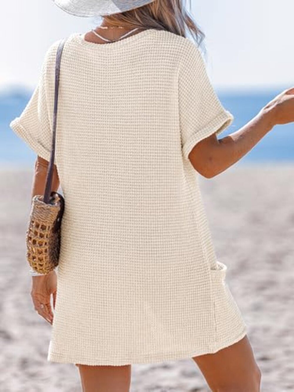๐ Swimsuit Coverup for Women Waffle Knit V Neck Short Sleeve Beach Coverup - Picture 2 of 6